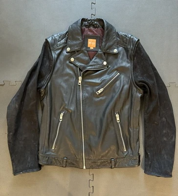 Chaqueta Moto Hugo Boss Naranja Negra Forrada Cuero Acolchado Talla US 42R Foto 1 de 4