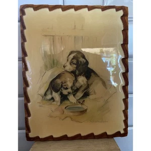 De colección Paul Whitney Cazador Cachorros Dulce Hermosa Confortante Placa de Madera - Imagen 1 de 5