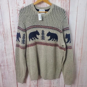 Old Navy Pullover Herren Large Bear Tree Fair Isle Pulli Rundhals Outdoor Neu - Bild 1 von 14