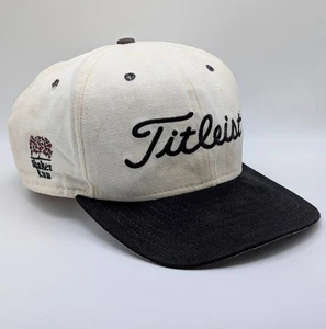 Vintage New Era Titleist Shaker Run Leather Strap Back Hat White Black VTG USA - Picture 1 of 7