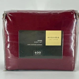 Sonoma King Sheet Set 400 Thread Count Red 100% Cotton Sateen New Bedding - Picture 1 of 6