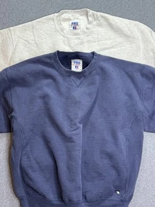 X2 Vtg 90s Russell Athletics Pro Cotton Blank Sweatshirt Large Blue & Grey Lot - Picture 1 of 12