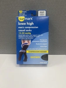 Sunmark knee high men's compression casual socks 15-20 mmHg MEDIUM BROWN 3456027 - Picture 1 of 2
