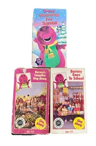 Vintage Barney VHS Lot Waiting For Santa, Goes To School, Campfire Sing A Long - Imagen 1 de 5