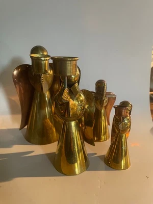 Vintage mid-century solid brass copper angel candle holder set of 4 from 6 1/2'' - Image 1 of 4