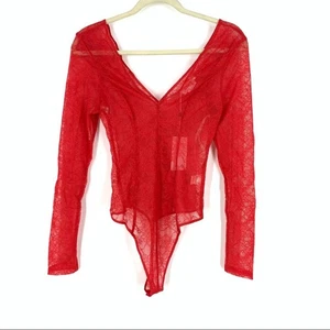 Lovers + Friends Pearson Bodysuit Cherry Red Lace Women’s XXS Small NEW - Picture 1 of 12