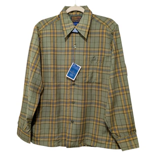 Vtg 1967 Pendleton NWT Flaw Mens Size S Green Plaid Wool L/S Loop Collar Shirt - Picture 1 of 12