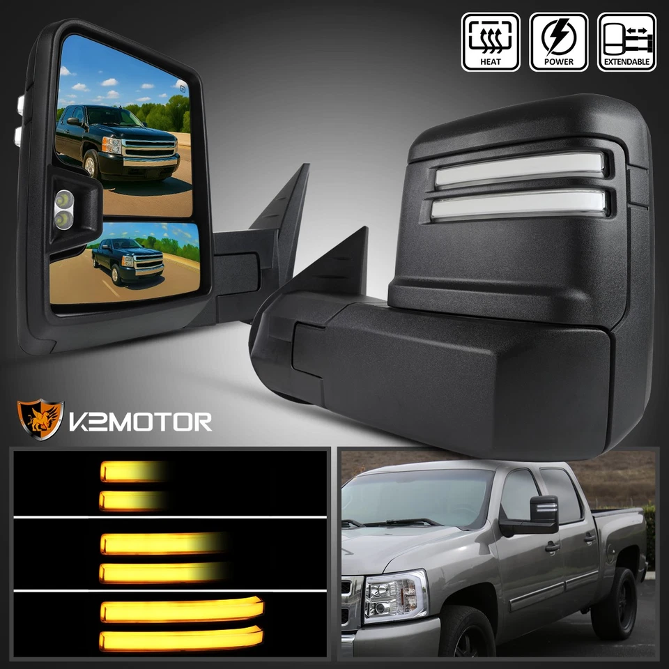 Fits 2007-2013 Chevy Silverado Sierra 1500 Power Heated Tow Mirrors LED Signal - Изображение 1 из 4
