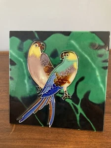 Keramik Kunst Fliese handbemalt glasiert Vogel Sittich Paar 6"x6" freistehend - Bild 1 von 11