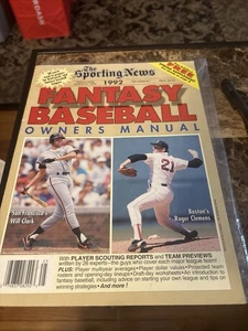 1992 The Sporting News Fantasy Baseball Owners Manual Roger Clemens & Will Clark - Imagen 1 de 7