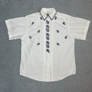 Saks Fifth Avenue Vintage White Blouse Button Top Paisley Embroidered 12 - Picture 1 of 13