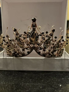 Schwarze Strasssteine auf Kupfer Hochzeit Party Gothic Steampunk Diadem Krone - Bild 1 von 8