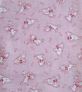 Novelty Puppies with Red Bows on Pink Vintage Feed Sack Flour Sack Cotton Fabric - Picture 1 of 5