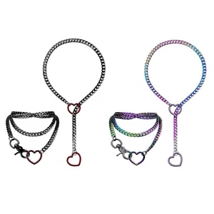 Collana donna cuore arcobaleno O ring grossa catena cubana regolabile Lariat Y 2pz - Foto 1 di 13