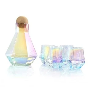Wine Decanter Set with Four Glasses - Premium Wine & Whiskey Iridescent Rainbow - Picture 1 of 8
