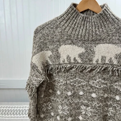 Suéter LOFT Para Mujer S Cuello Simulado Isla Justa Oso Polar Flecos Pullover Invierno Foto 1 de 4
