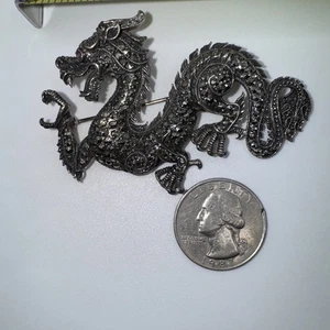Vintage Signed Sterling And Marcasite Dragon VINTAGE STERLING COMPANY - Picture 1 of 6