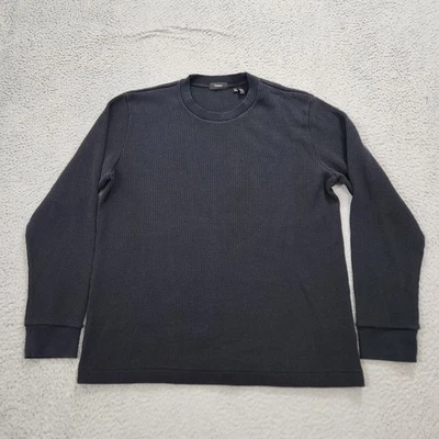 Theory Sweatshirt Men Extra Large Black Long Sleeve Waffle Knit Crew Neck Preppy - Image 1 of 4