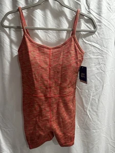 JoyLab Sunset Ribbed Active Romper Women’s Pink Orange One Piece Bodysuit - Picture 1 of 12
