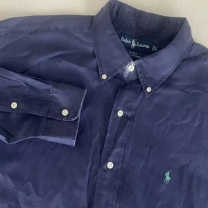 Ralph Lauren Blake Hemd Herren L Blau Seide Leinen Langarm Button Down Old Money - Bild 1 von 13