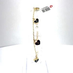 14K Gelbgold Damenarmband 7,5" schwarz Herzschlösser Emaille 3,70 g - Bild 1 von 3