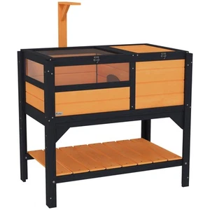 Casetta Tartaruga in Legno Giallo con Corsa, 84L x 51W x 103H cm, Acrilico e Rete - Foto 1 di 9