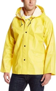 HEAVY DUTY WATERPROOF OUTDOORS FISHING HUNTING PVC RAIN COAT JACKET HOOD LARGE - Picture 1 of 3