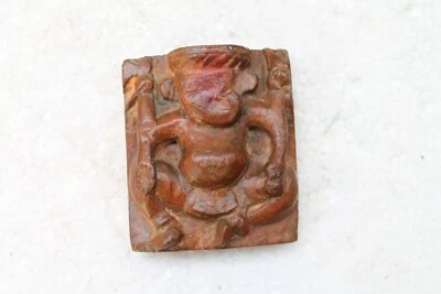 Antigua Estatua Original Madera Santo Hindú Dios Ganesha Vermilion Recubierta NH4802 Foto 1 de 4