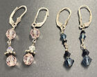 Pair Of Two 925 Faceted Glass Pierced Hook Earrings Dangle Drop 1.75 Pink Blue