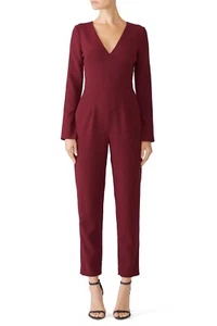 Black Halo Sambora Jumpsuit Straight Leg Long Sleeve V-Neck Dark Red Size 0 - Picture 1 of 4