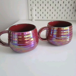 Wilko Iridescent Burgundy Barrel Mugs X2 Discontinued - Picture 1 of 13