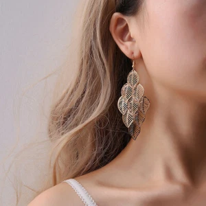Damen Ohrringe Natur Blatt Tropfen Ohrhänger Schmuck Party Hochzeit Geschenke - Bild 1 von 16