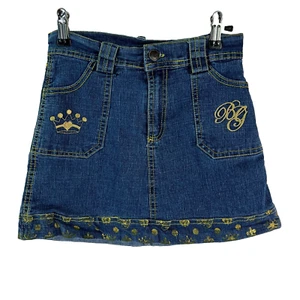 2B Real Girls Embroidered Pockets Blue Denim Mini Skirt Size 7/8 24X11 - Picture 1 of 6