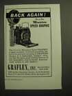 1946 Graflex 2 1/4 x 3 1/4 Miniature Speed Graphic Ad - Back Again