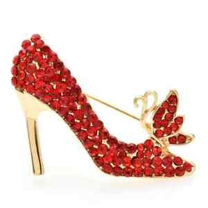 Luxury Highheel Brooches Pins Rhinestone Red Lady Shoes Brooch New Design Woman