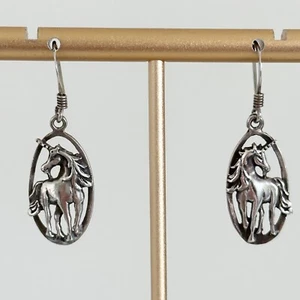 925 Sterling Silver Unicorn Magical Fantasy Creature Horse Vintage Earrings - Picture 1 of 10