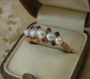 Antique Natural Pearl and Ruby Ring  - Picture 1 of 7