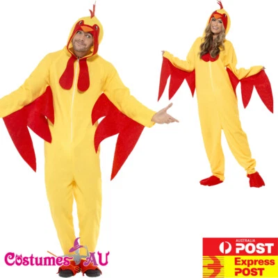 Disfraz de Pollo Amarillo Adulto Para Hombre Damas Pollito Mono Halloween Animal Granja Foto 1 de 4