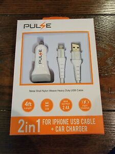 Pulse 2in1 4 Foot Fast Charge Car Charger +  Cable  Combo Pack