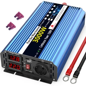 Spannungswandler 3000W 1500W 12V 230V Reiner Sinus Wechselrichter Inverter USB - Afbeelding 1 van 9