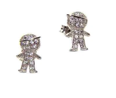 orecchini argento 925 bambino bimbo baby berretto zirconi donna mamma nascita - Immagine 1 di 3