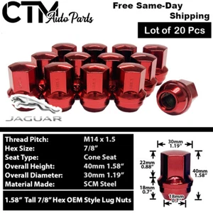 20x Red Jaguar E-Pace/F-Pace/I-Pace OEM Factory Lug Nut 14x1.5 Fit Stock Wheel - Picture 1 of 3