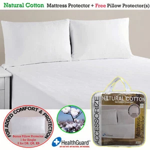Natural Cotton Healthguard Treated & Quilted Mattress Protector + Pillow Prot... - Picture 1 of 2