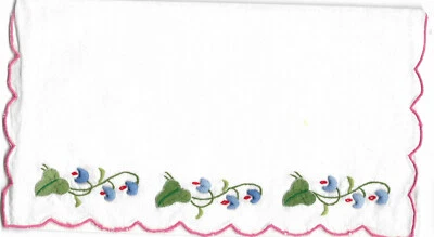  Porte Serviette de table années 1960  brodé fait main coton FLEURS et FEUILLES - Photo 1/2