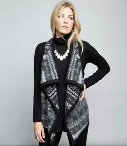 KAREN KANE REVERSIBLE SWEATER VEST $129 NEW WOMENS PLUS NORIC WEAVE BLACK GREY - Picture 1 of 6