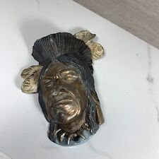 Vintage Chalk Ware Head Indian Native American Wall Hanging Art 8” Tall