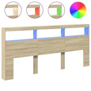 LED Lights Headboard Wooden Storage Shelf Rack Bedhead Bed Head Super King 220cm - Picture 1 of 11