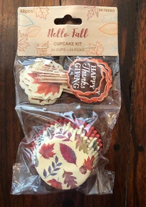 THANKSGIVING HOLIDAY FALL CUPCAKE TOPPERS AND LINERS PARTY SUPPLIES SET OF 24 - Bild 1 von 2