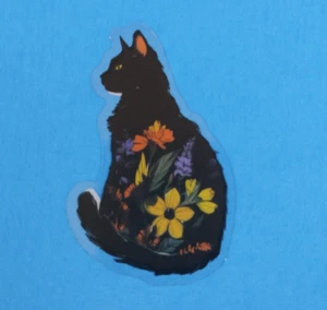 Beautiful Floral Cat Transparent Sticker 2.38" x 2.18" (AF) - Picture 1 of 2