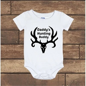 Daddy's Hunting Buddy Antlers Pregnancy Announcement Gerber Baby Onesie  - Picture 1 of 3